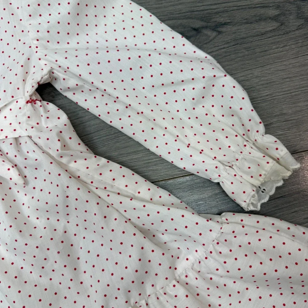 Vintage Polly Flinders Hand‑Smocked Heart Polka Dot Dress White/Red Kids Size 4